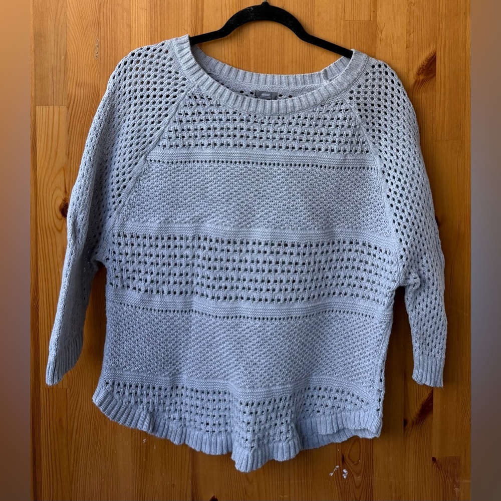 Aerie Women's Light Gray 3/4 Sleeve Boat Neck Open Knit Sweater - Size S
